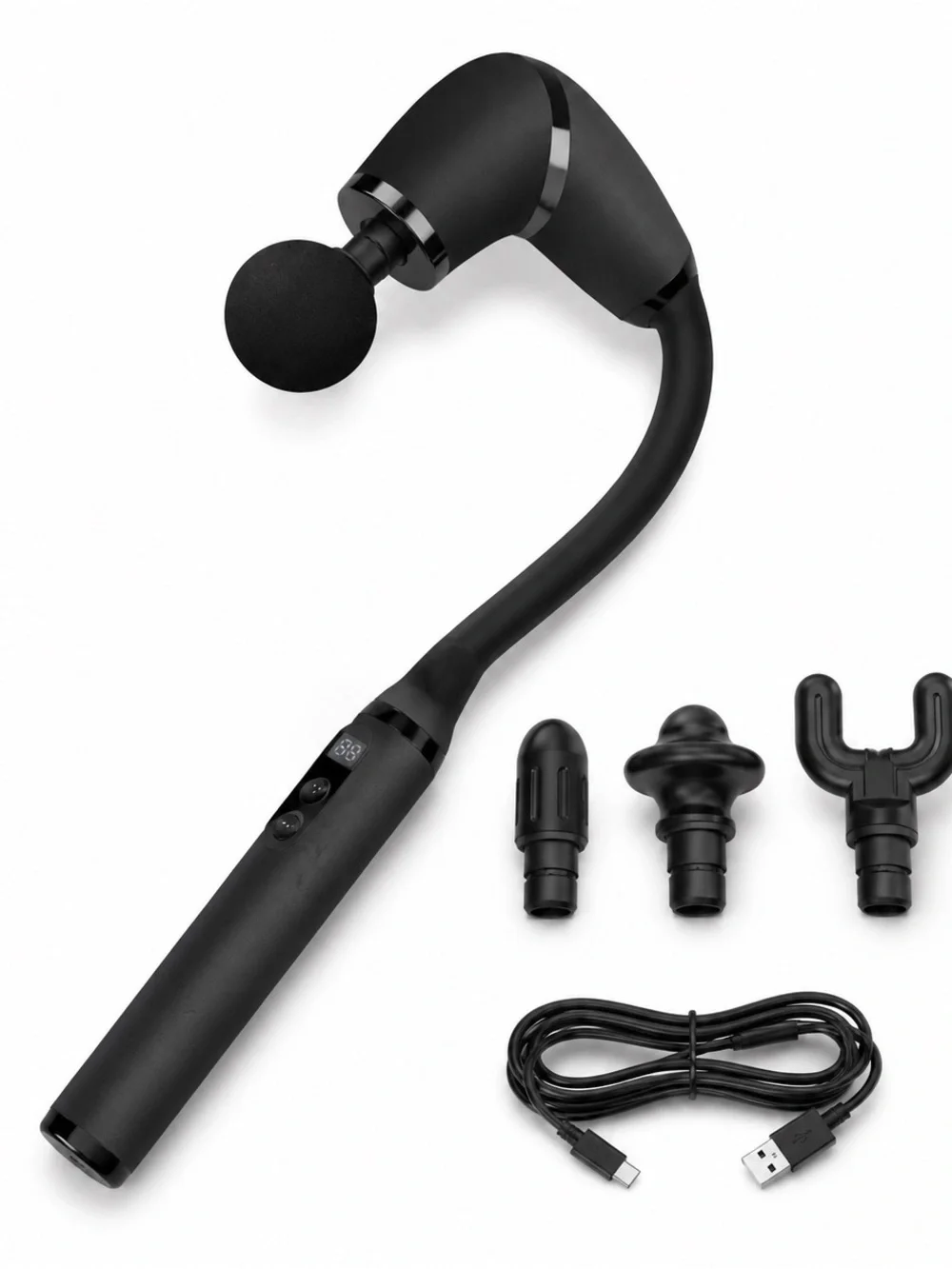 Black Percussion Massage Gun with 4 Heads - Deep Massage
